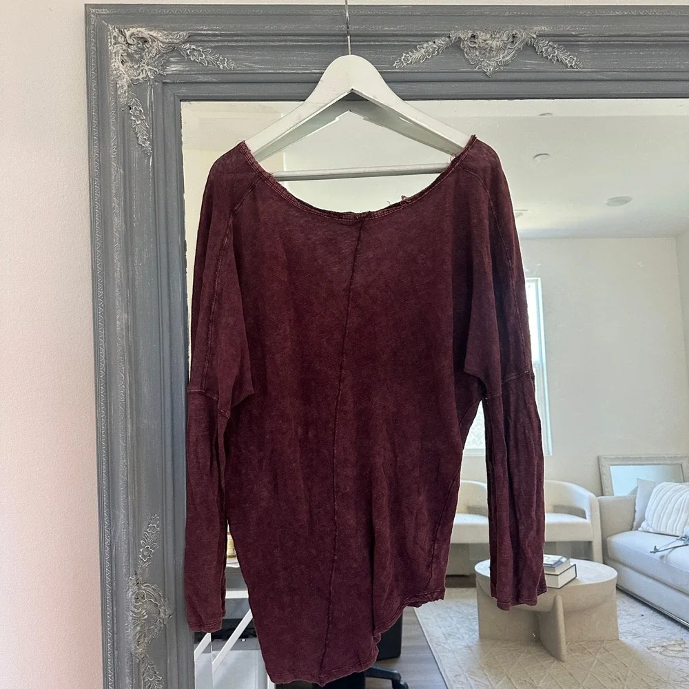 Free People We The Free Santa Cruz Henley Long Sleeve Oversized Tee Shirt Boho M